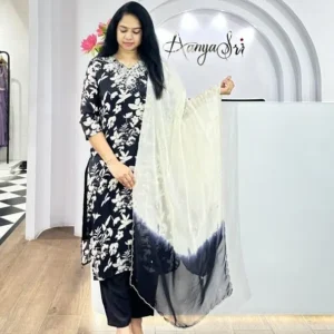 black & cream handworked kurti